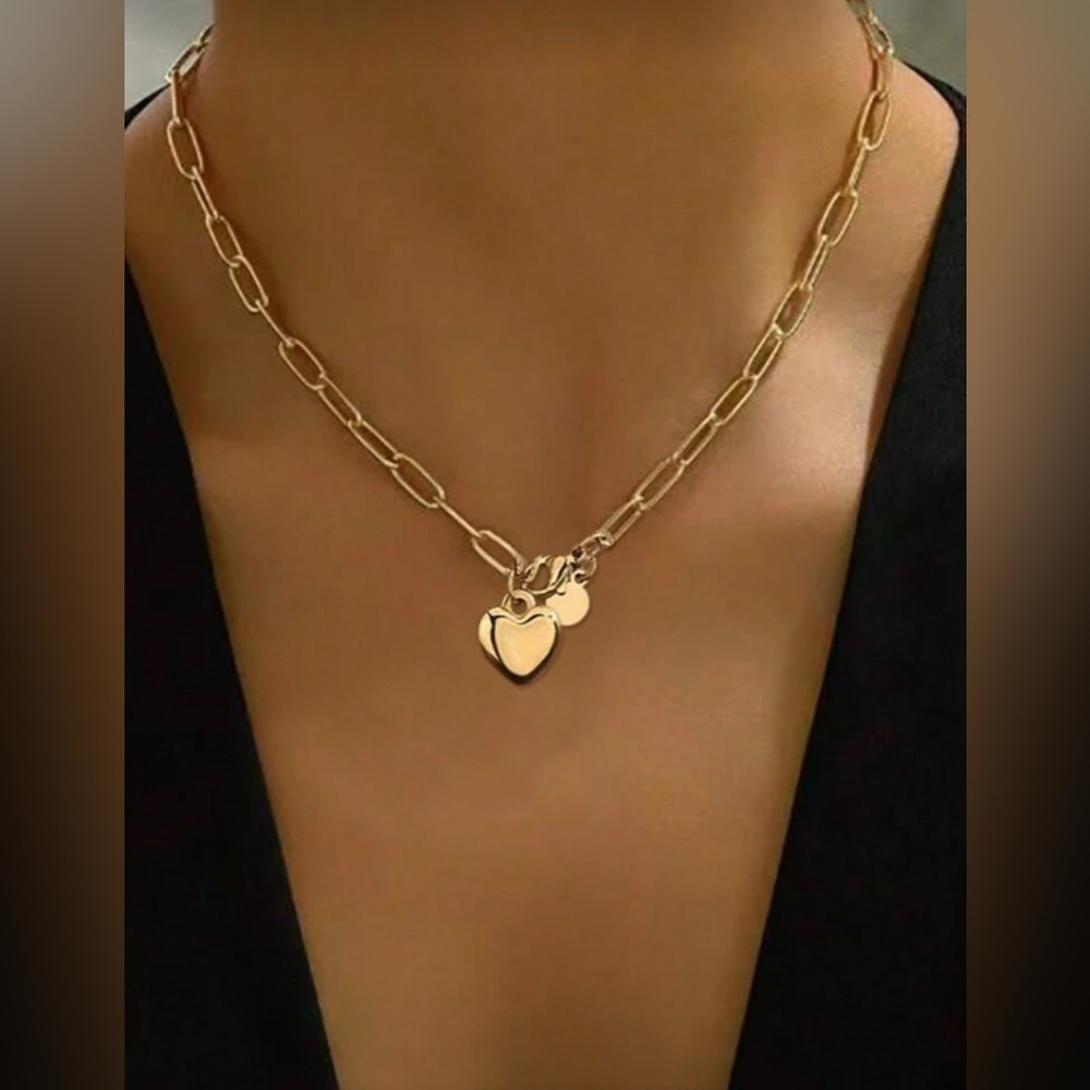 Gold Plated Stainless Steel Paperclip Heart Necklace –Minimalist Layered Jewelry